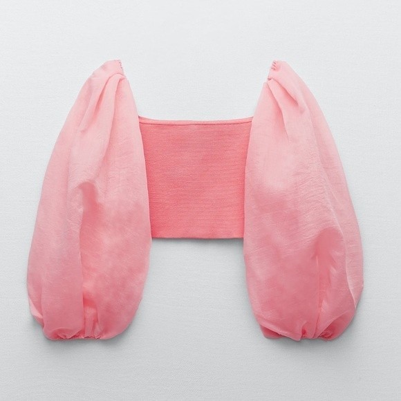 Zara Puff Sleeve Crop Top Pink Sheer Organza SOLD - Picture 12 of 16